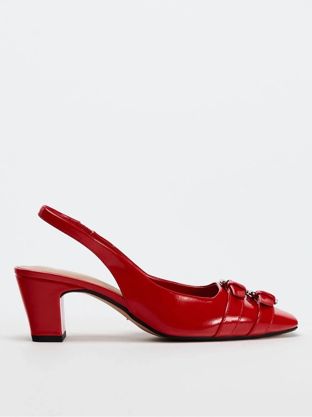 Zara Red Patent Slingback Heels with Double Buckles